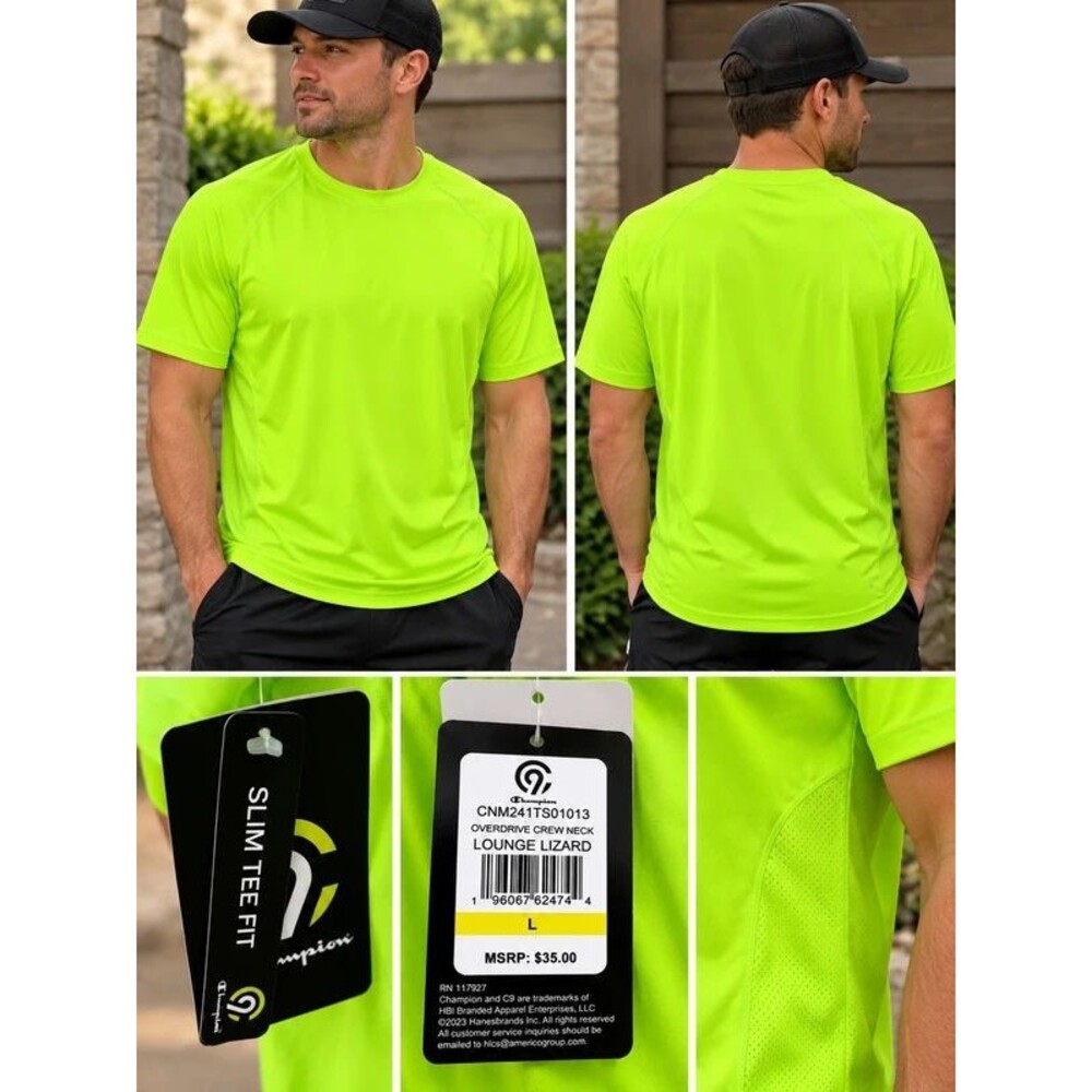 Champion C9 Men’s Overdrive Performance Tee Neon Lime Green Size L NWT